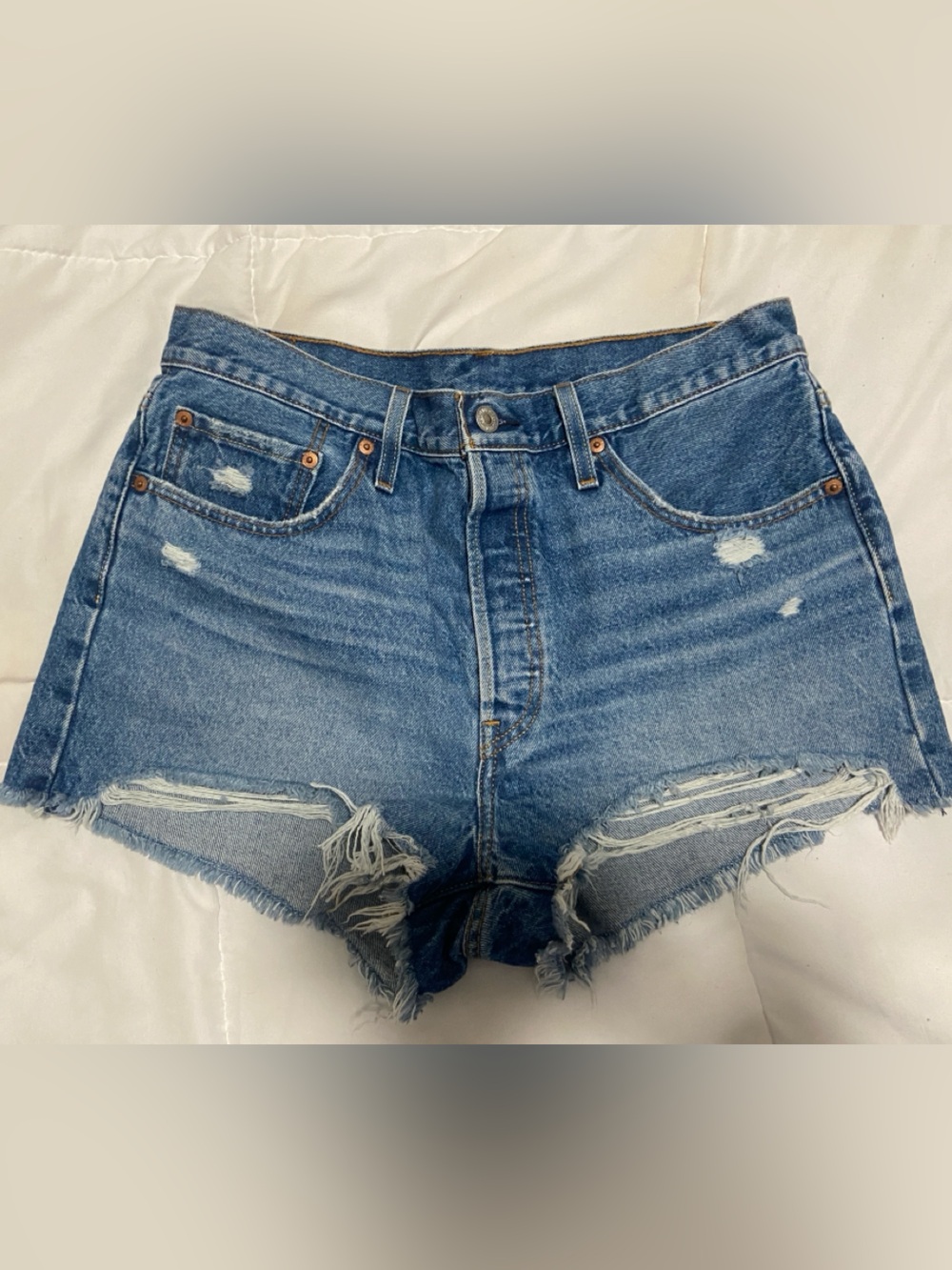 Levis Distressed 501 Denim Shorts